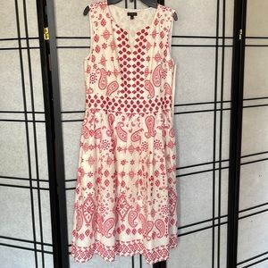 Stunning Talbots Embroidered Red and White designed Dress size 6